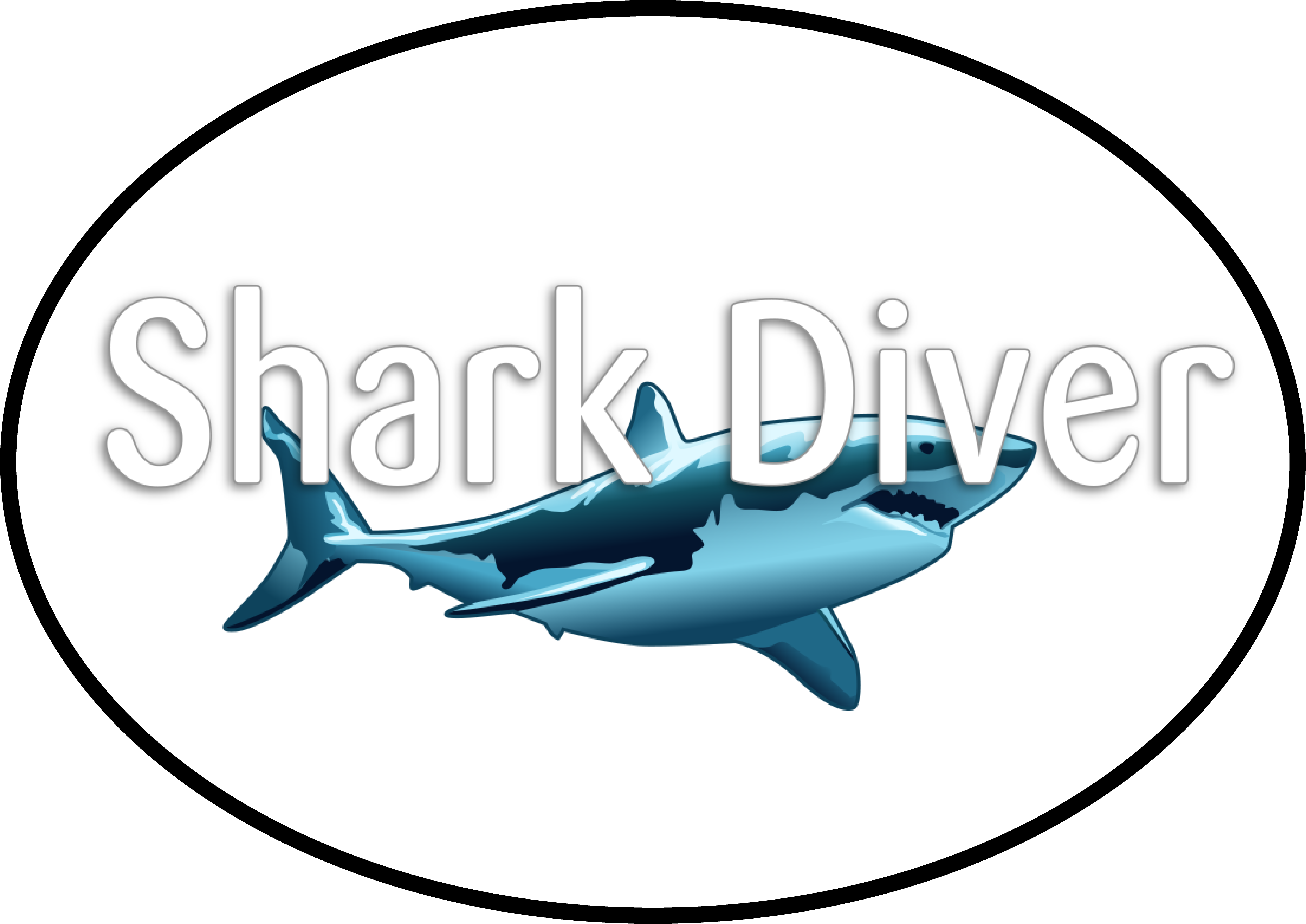 Shark Diver Oval Sticker Design - Vectorized